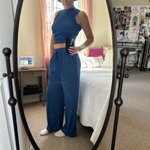 Navy Blue Sleeveless Jogger Set